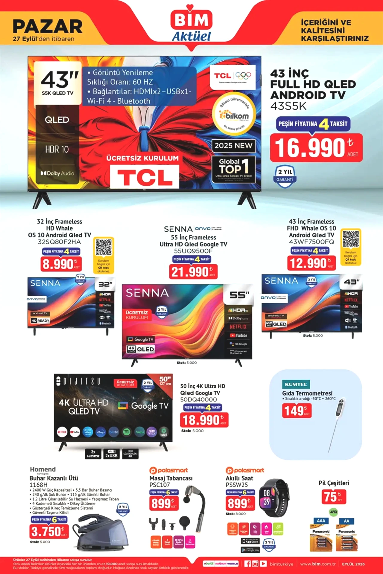 BİM'de Bugün Raflar Doldu! 27 Eylül Pazar Aktüel Kataloğu: QLED TV, Espresso Makinesi ve Ankastre Set
